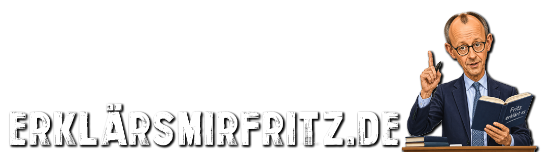 erklärsmirfritz.de – Logo mit Karikatur von Friedrich Merz